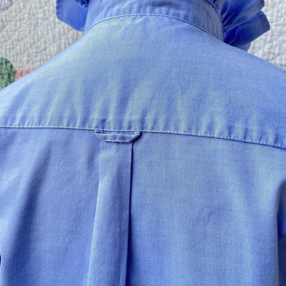 Upcycled Re-worked Chaps Sky Blue Preppy Oxford Cloth Ruffle Collar Shirt S - Picture 5 of 9